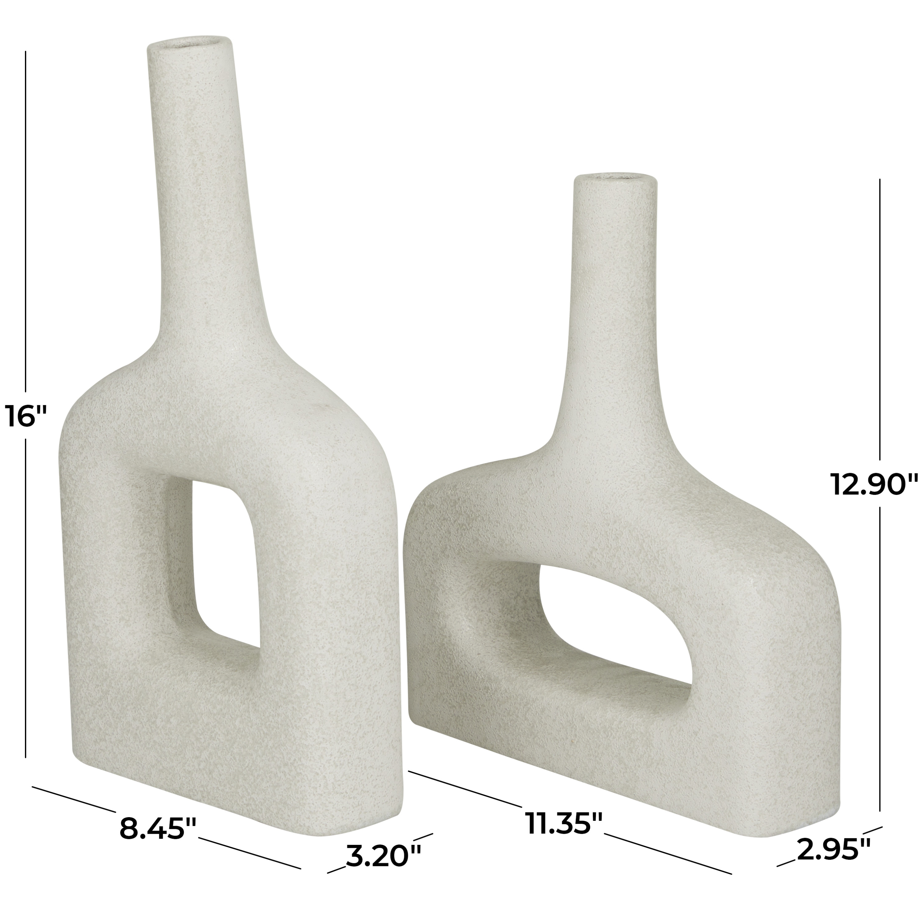 CosmoLiving by Cosmopolitan 13", 16"H Ceramic Modern Vase, White, 2-Piece