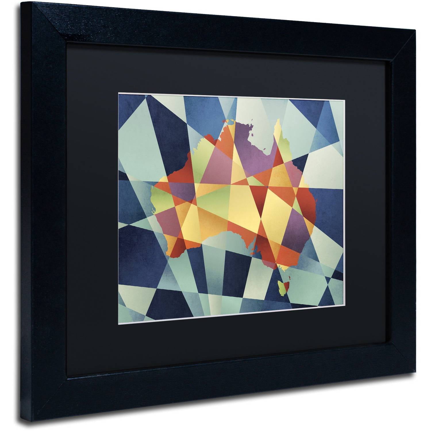 Trademark Fine Art 'Australia Geometric Retro Map' Canvas Art by Michael Tompsett, Black Matte, Black Frame
