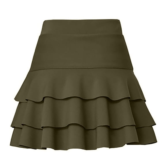 Gbsyewxs Womens Skirts Midi Skirt High Elastic Waist Layered Solid Color Casual Summer Women'S Skirts Army Green