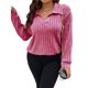 thumbnail image 3 of Suéter de Punto Informal de Talla Grande para Mujer, Cuello en V, Solapa, Color Liso, Camisa de Larga. Rosa 4XL, 3 of 8