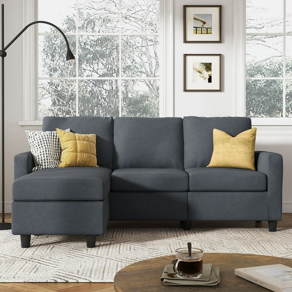 HONBAY Reversible Sectional Apartment Sofa L-Shaped Couch for Living Room, Dark Gray