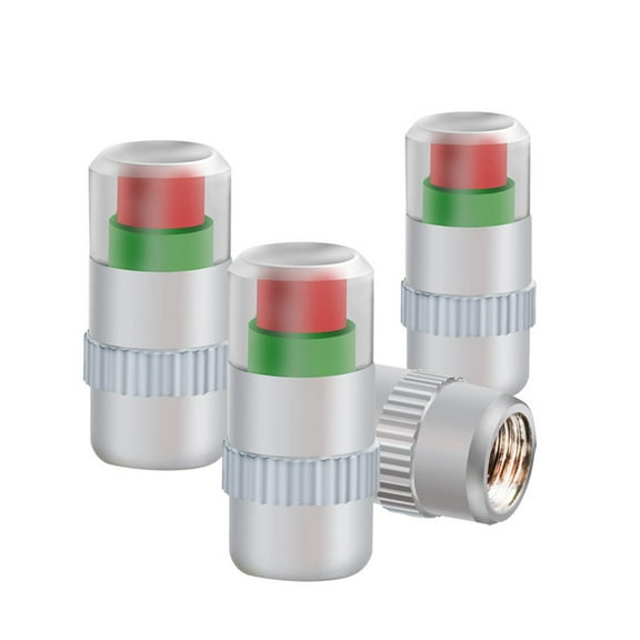 4PCS Car Tire Valve Caps Made of Chromed Metal to Monitor Tire Pressure with Color Indicator about 23 x10mm in Size