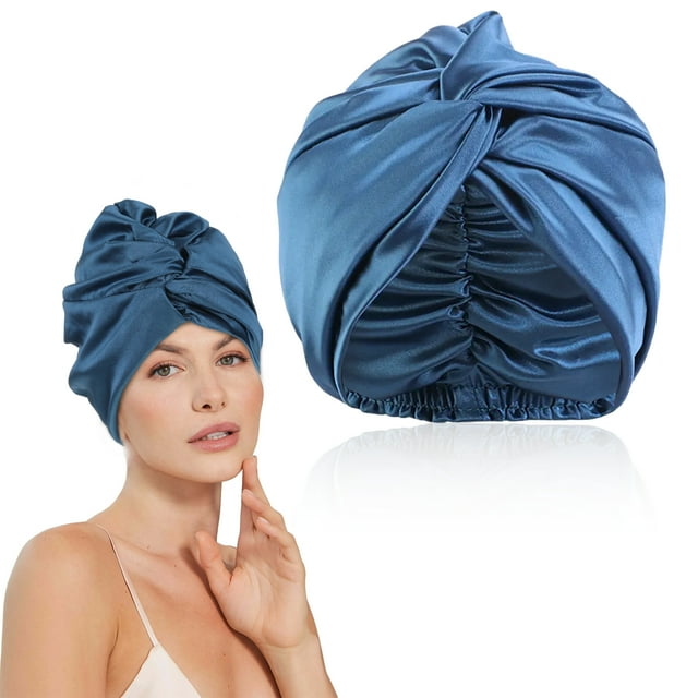 Transemion Exquisite Craft Sleeping Bonnet For Daily No Loose Thread Comfortable Sleeping Cap Easy Fitment Navy 1Set