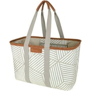 SHIJI65 30L SnapBasket LUXE - Reusable Collapsible Durable Grocery Shopping Bag - Heavy Duty Large Structured Tote, Geometric Taupe
