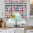 thumbnail image 6 of Spring Gnomes Swag Valances for Windows, Kitchen Curtains 36 Inch Length 2 Panels Set, Botanical Rose Leaves Black Buffalo Plaid Short Curtains for Small Windows Rod Pocket Cafe Curtains 28"x36", 6 of 8