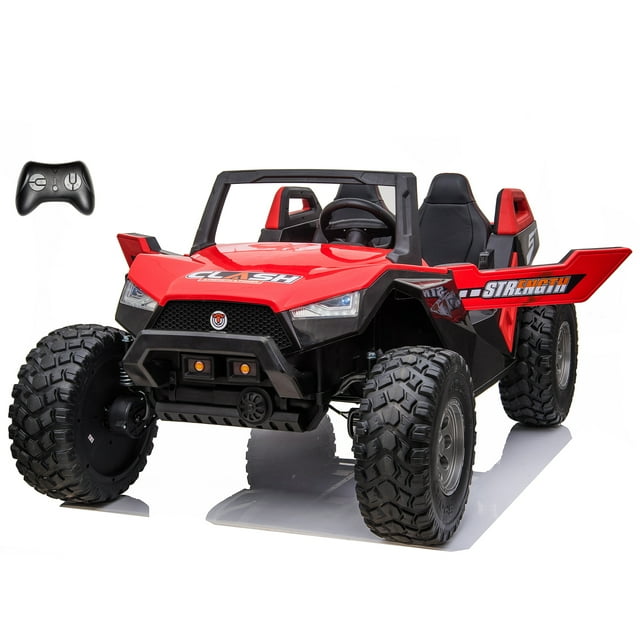 VOLTZ TOYS UTV 24 V pour Enfants à 2 Places - Buggy des Dunes Tout-Terrain Réaliste avec Pneus EVA, Suspension à Ressorts, Télécommande et Musique - Rouge