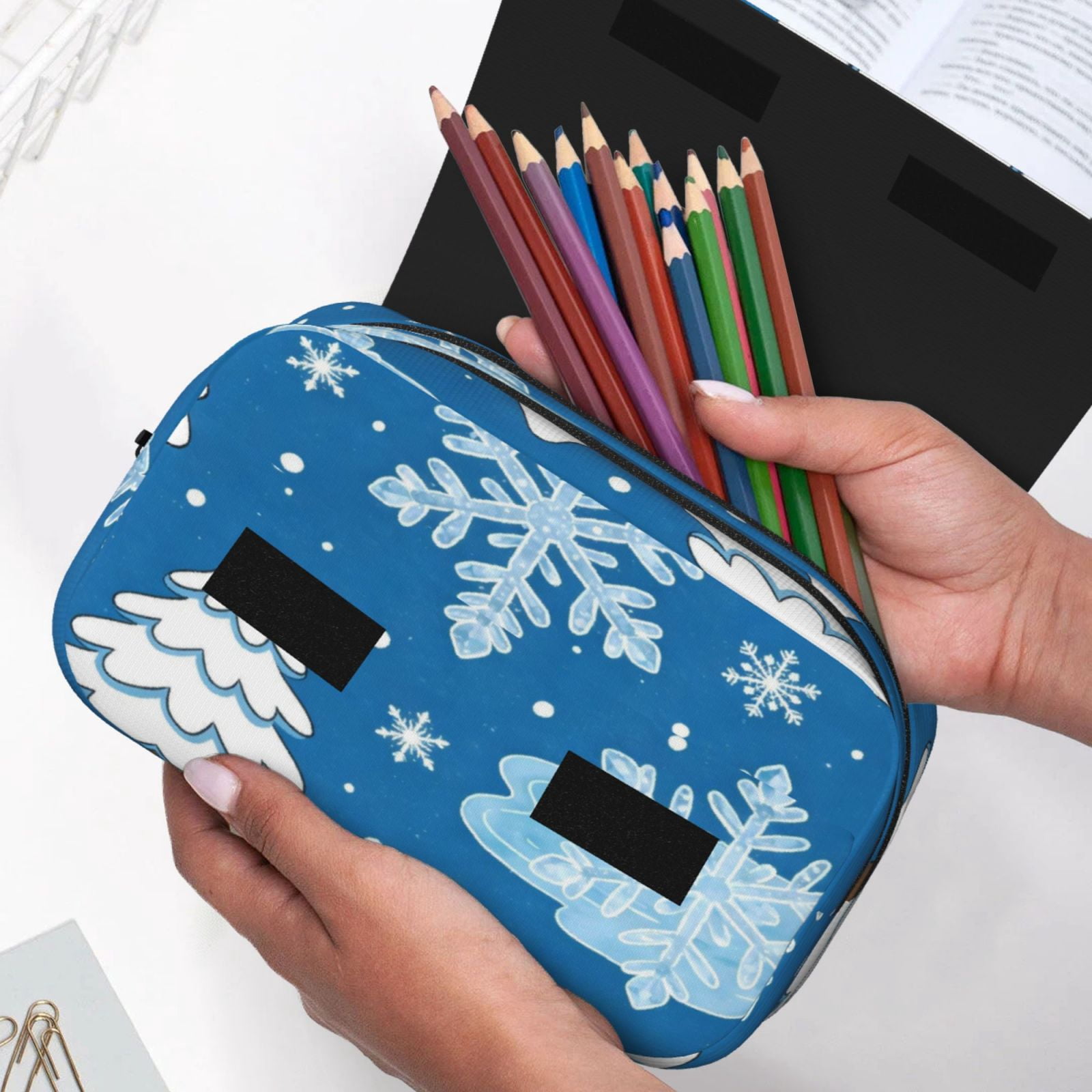 Large-Capacity Flip-Top Double-Layer Pencil Case, Multi-Functional Pocket Pen Case, Durable Stationery Organizer Winter Theme (5)