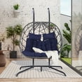 thumbnail image 2 of Double Outdoor Rattan Hammock Chair, Hanging Egg Swing Chair with Stand, Porch Lounger for Indoor and Outdoor Use with UV Protective Metal Frame and Cushion, Dark Gray+Deep Blue, 2 of 9