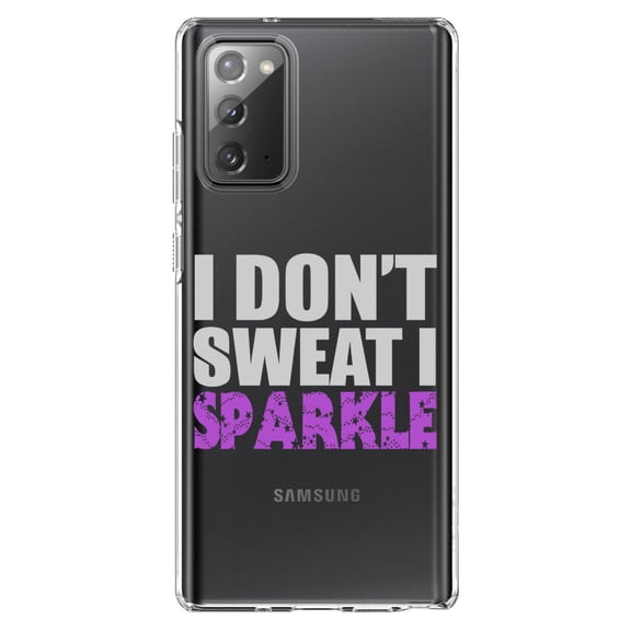 DistinctInk Clear Shockproof Hybrid Case for Samsung Galaxy Note 20 (6.7" Screen) - TPU Bumper Acrylic Back Tempered Glass Screen Protector - I Don't Sweat I Sparkle
