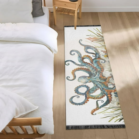 Octopus and Plant Runner Area Rug 2x6 Soft Non-Slip Washable Bedside Carpet for Hallway Bedroom Living Room Home Decor
