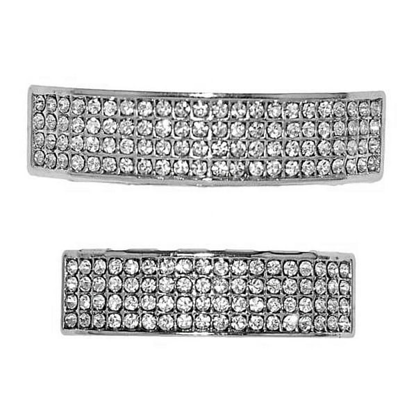 Best Grillz Set Four 4 Row Bling Top And Bottom Silver Tone Teeth Hip Hop Grills