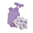 thumbnail image 1 of ITFABS Newborn Baby Girls Summer Suit, Romper+Ruffled Shorts+Solid Bow Headband, 1 of 7