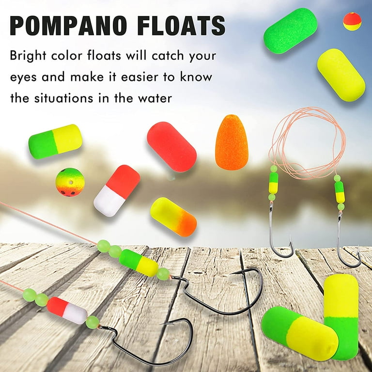 Fishing Rigs Pompano Floats Beads Kit,138pcs Foam Snell Fishing