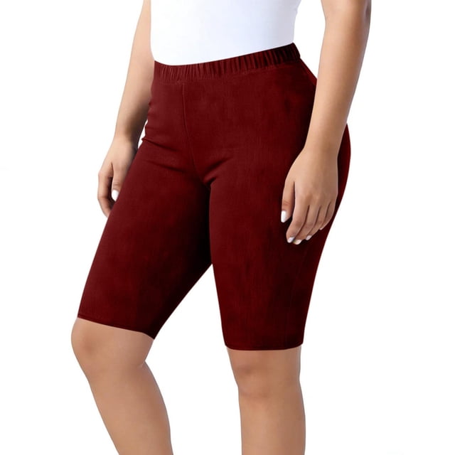 HongQid Ribbed Stretch Plus Size Biker Shorts for Women - High Waisted Gym Workout Running Yoga Athletic Shorts