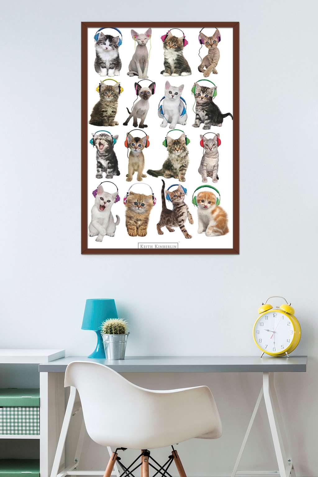 Keith Kimberlin - Kittens - Headphones Wall Poster, 22.375" x 34", Framed