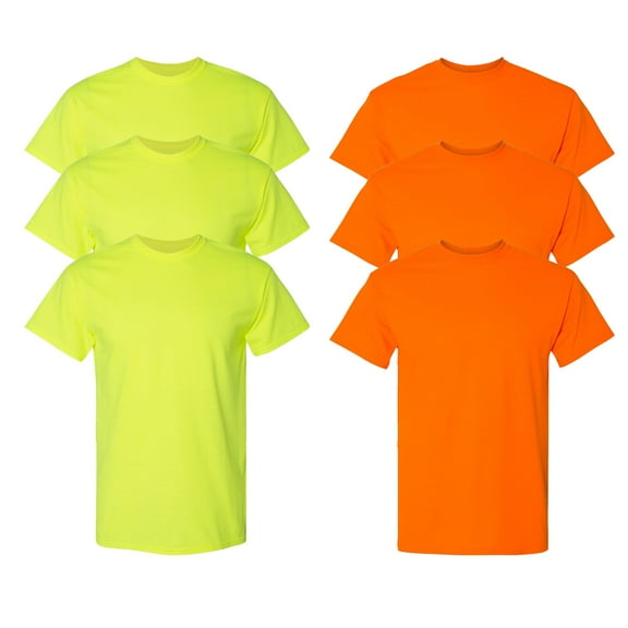 Gildan - DryBlend High-Visibility T-Shirts, Safety Green, Orange, Lightweight Hi-Vis Workwear, Sizes: S, Pack of 6