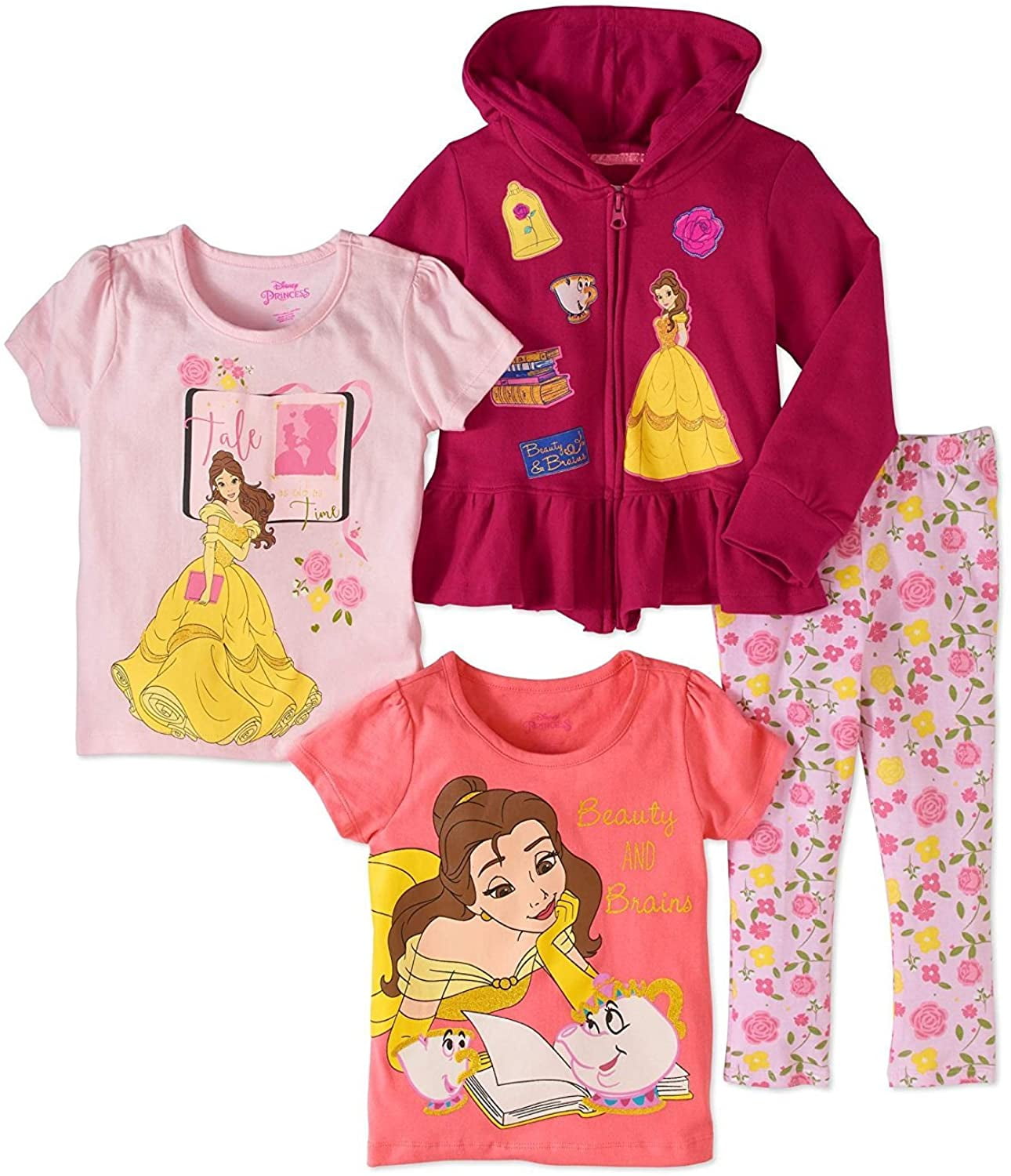 Disney Princess Belle 4 PC Hoodie Sweatshirt Shirt Legging Set Size 5 ...