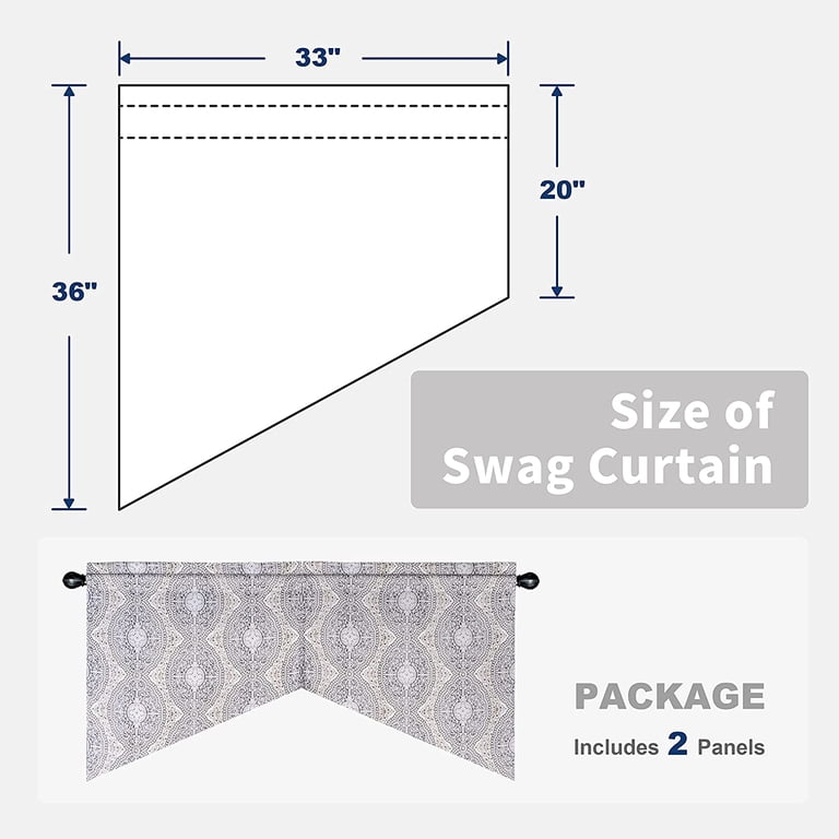 DriftAway Adrianne Room Darkening Window Treatment for Bay Window Scalloped  Swag Curtains Valance Floral Damask Pattern for Kitchen Tier Curtain Living  Room Rod Pocket 2 Panels W33xL36 Beige Gray - Walmart.com