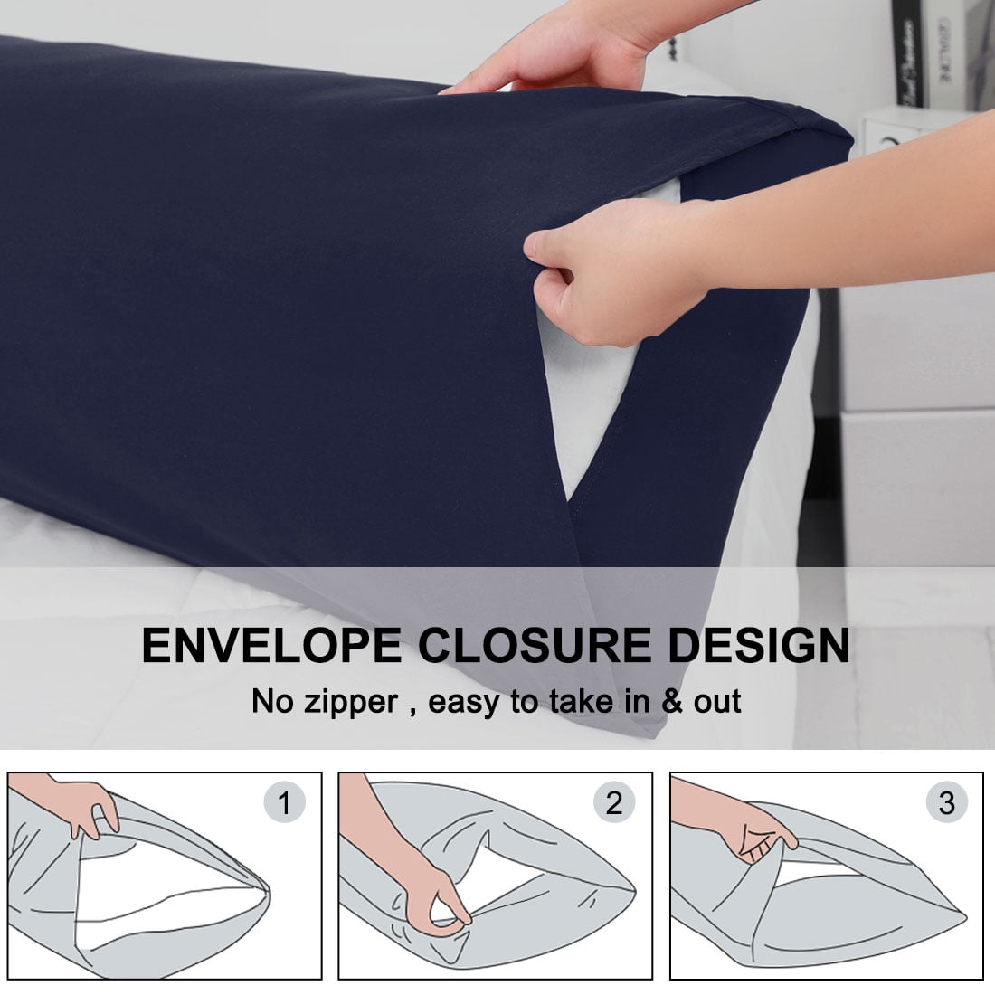 Unique Bargains 2 Packs Microfiber Solid Body Pillow Cover Navy Blue 20" x 48"
