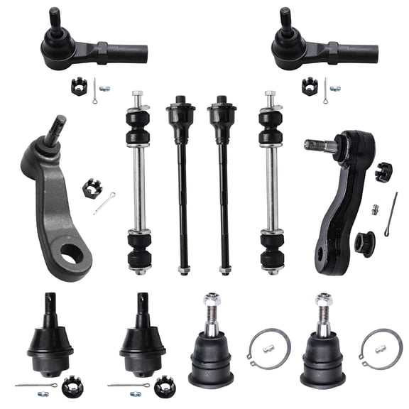 Detroit Axle - 12pc Front Suspension Kit for Chevy Silverado Sierra Yukon XL 2500 3500 HD Hummer H2 Upper & Lower Ball Joints Inner Outer Tie Rods Sway Bar Links Pitman & Idler Arms Replacement