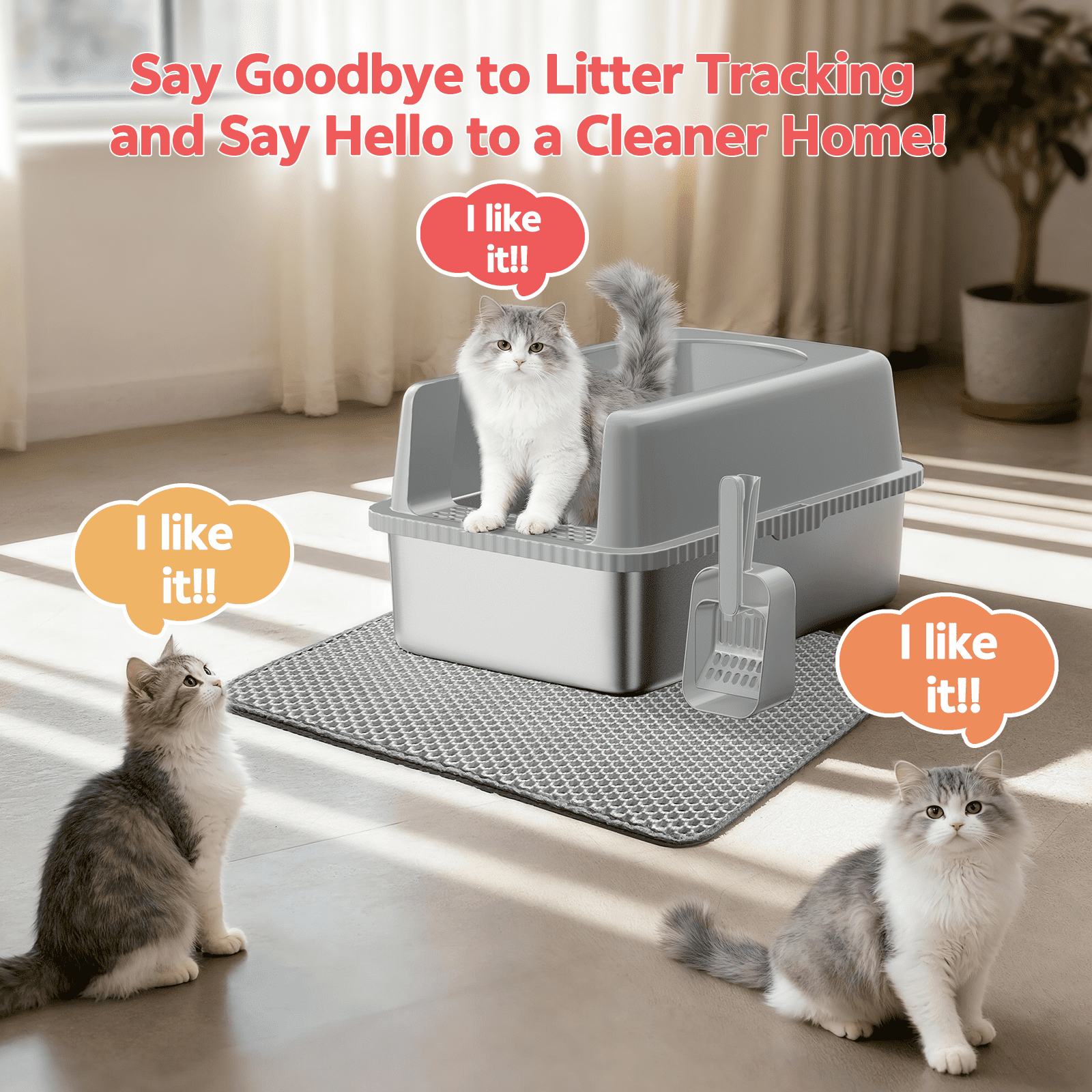 XL Stainless Steel Litter Box,23.5"×15.5"×12" High Sided Cat Litter Box Metal Litter Pan with Lid Extra Large Litter Box with Scoop, Dark Gray
