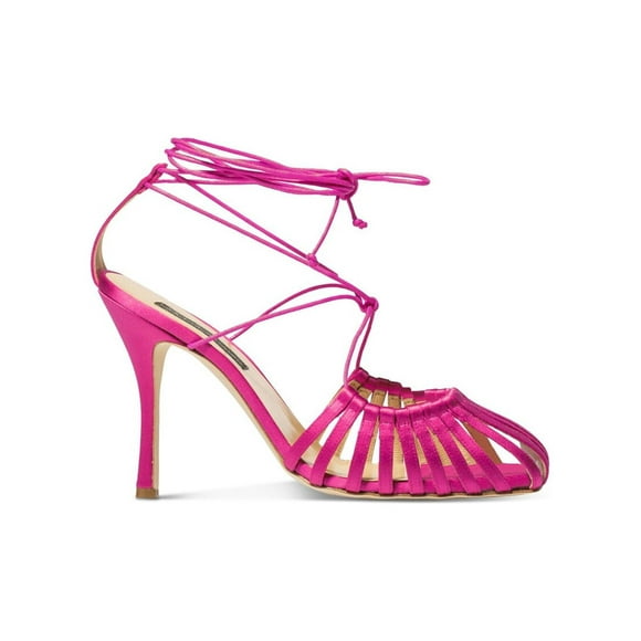 CHELSEA PARIS Womens Pink Strappy Finn Open Toe Stiletto Lace-Up Leather Dress Pumps Shoes 38.5