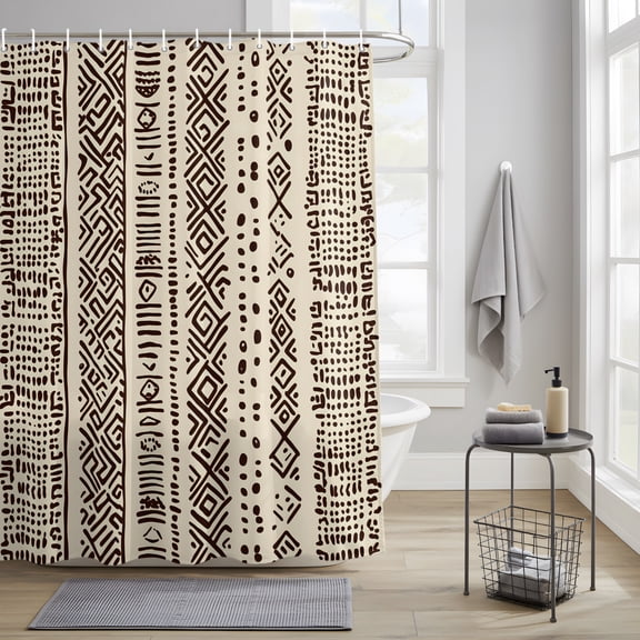 Bohemian Vintage Tribe Texture Shower Curtain Set, Waterproof Shower Curtains With Grommet Hooks, Earth Tones Stripes Privacy Bathroom Curtain for Bathtub 72x72IN