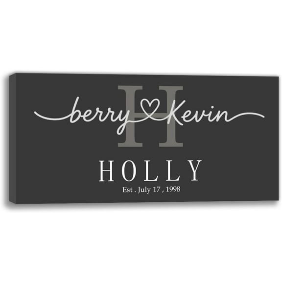 Personalized Last Name Monogram Sign - Framed Canvas Prints, Wall Decor for Bedroom, Over Bed Wall Art, Monogram Family Name Sign, Gift for Couple