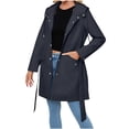 thumbnail image 3 of Ihhxva Windbreaker Jacket for Women Hooded Trench Coat with Pockets Adjustable Waist Women's Longline Lightweight Waterproof Casual Spring Outerwear S-3XL, 3 of 7