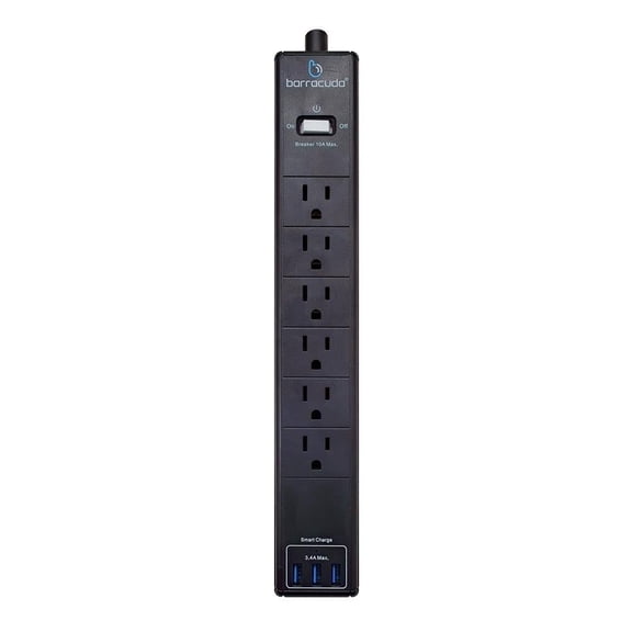 Barra Multicontactos USB Barracuda Sp106U, 6 Contactos Nema 5-15 + 3 USB