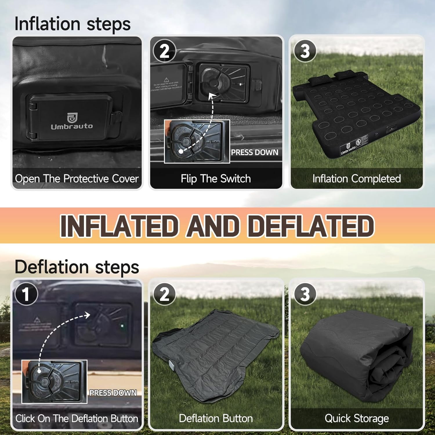 Built-in Pump Truck Air Mattress for 5.5-5.8ft Pickup Bed, Detachable Rechargable Pump Airbed for Full Size Pickup Short Truck Beds Outdoor Camping(Black)