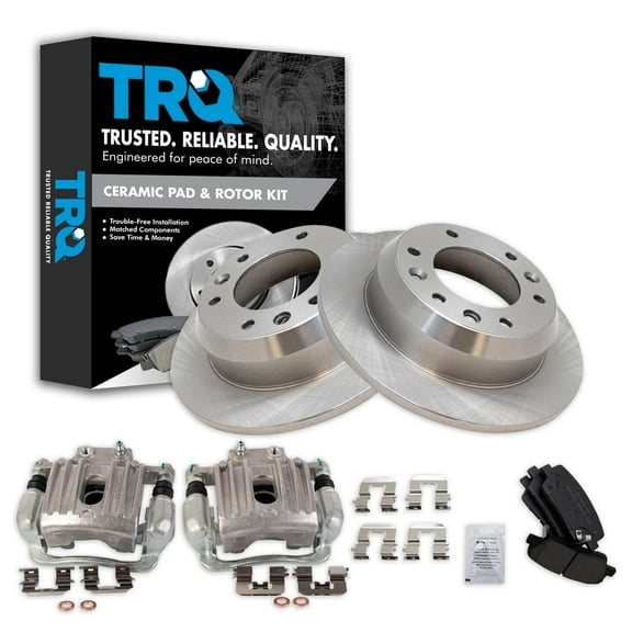 TRQ Rear Brake Pad & Rotor Kit Brake Caliper Brake Pads Brake Rotor Ceramic Solid Fits Select 2007-2008 Hyundai Entourage