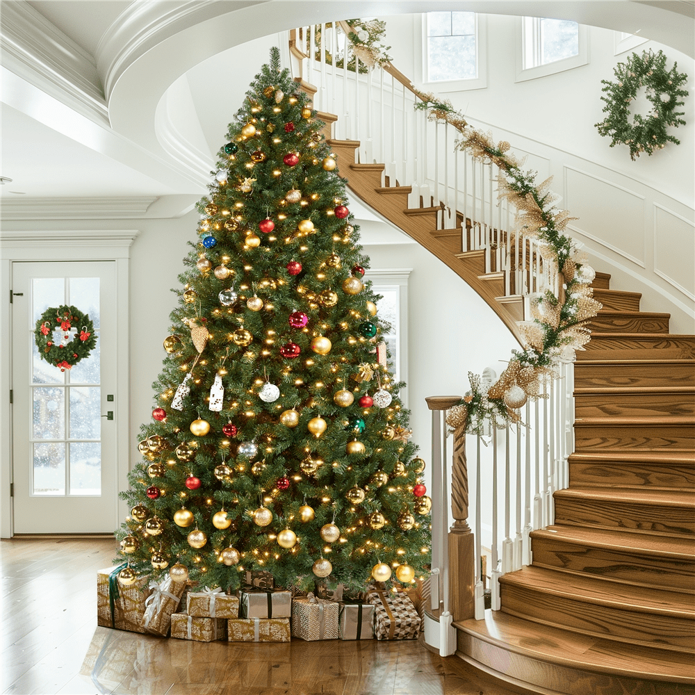Alden Design 9ft Pre-Lit Christmas Tree with Warm Lights, Green
