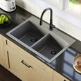 thumbnail image 2 of Karran Drop-In Quartz Composite 33 In. 1-Hole 50/50 Double Bowl Kitchen Sink In Grey, 2 of 4