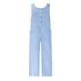 thumbnail image 5 of Gmdeguo Jumpsuit for Women Summer Cotton Linen Playsuits Elegant Casual Wide Leg Trousers Beach Boho Loose Stripe Print Overalls Button up Dungaree Dressy Sleeveless Romper, 5 of 5