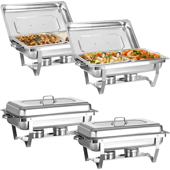 Chafing Dish Buffet Set 4 Pack, Jacgood 8QT Rectangle Stainless Steel Chafing Dishes for Buffet w 1/2 pan