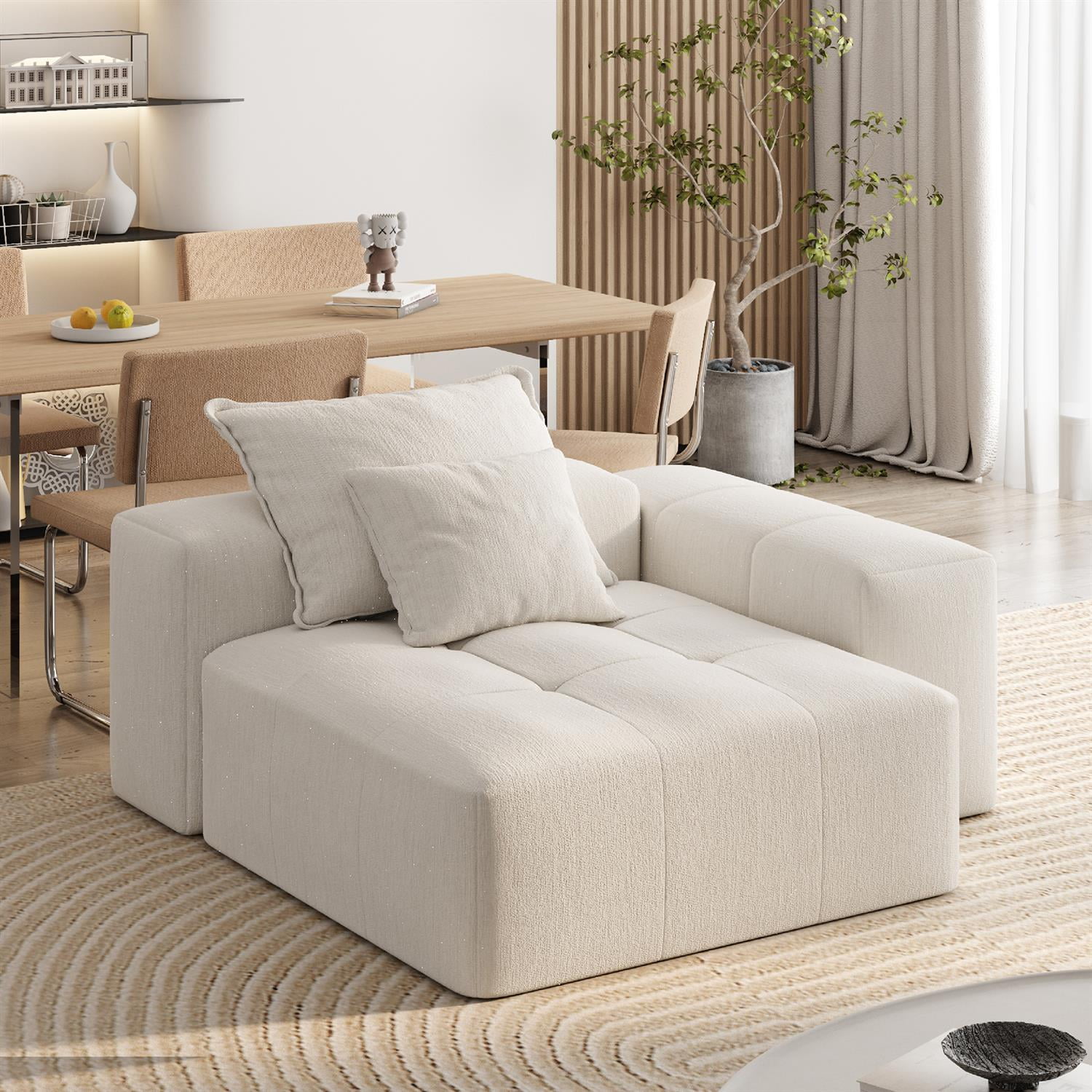 Demi Bonn 56" Modern Oversized Modular Sectional Sofa for Living Room, Chenille Fabric Couch with Cushion, 2 Plush Pillows, No Assembly Needed, Beige