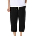 thumbnail image 2 of Handshe Men's Summer Elastic Waist Cropped Pants with Drawstring and Solid Pockets - Casual Comfortable Outdoor Shorts, 2 of 9