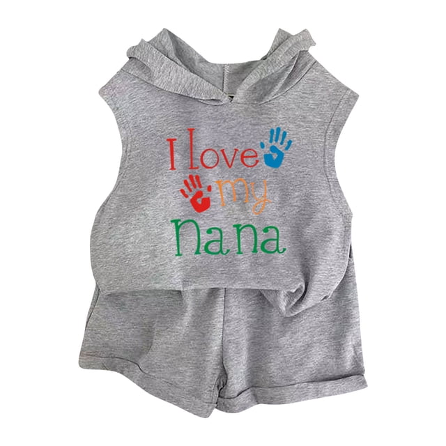 Odeerbi 2-8 Años Niñas Trajes de Verano Camisetas Con Capucha de Algodón Pantalones Cortos de Dos-Conjunto de Dos Piezas Camiseta Sin Mangas Estampada Pantalón Corto Con Cintura Elástica