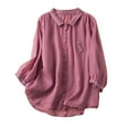 thumbnail image 2 of ICHUANYI Womens Cotton and Linen Solid Shirts Button Down Lapel Long Sleeve Blouses Fall V Neck Casual Loose Tops, 2 of 4