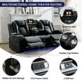 thumbnail image 3 of 3-Seat Power Recliner Chair Sofa Set for Living Room,Black Faux Leather Electric Home Theater Seating Reclining Sofa Couch with Flipped Middle Backrest,LED Light,USB Port,Cup Holder,Hidden Arm Storage, 3 of 8
