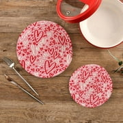 Valentine Love Quote Potholders Set Trivets Set 100% Pure Cotton Thread Weave Hot Pot Holders Set of 2, Heart Pink Stylish Coasters, Hot Pads, Hot Mats,Spoon Rest For Cooking and Baking