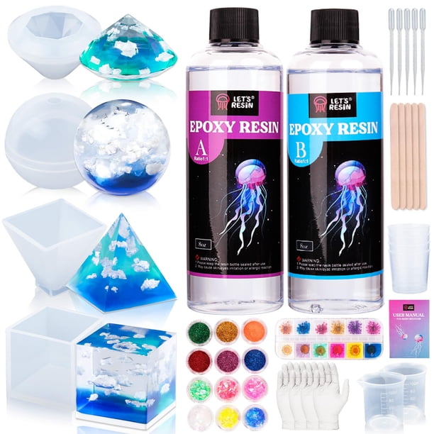 Kit de resina epoxi LET'S RESIN 480 ml con moldes y pigmentos de silicona