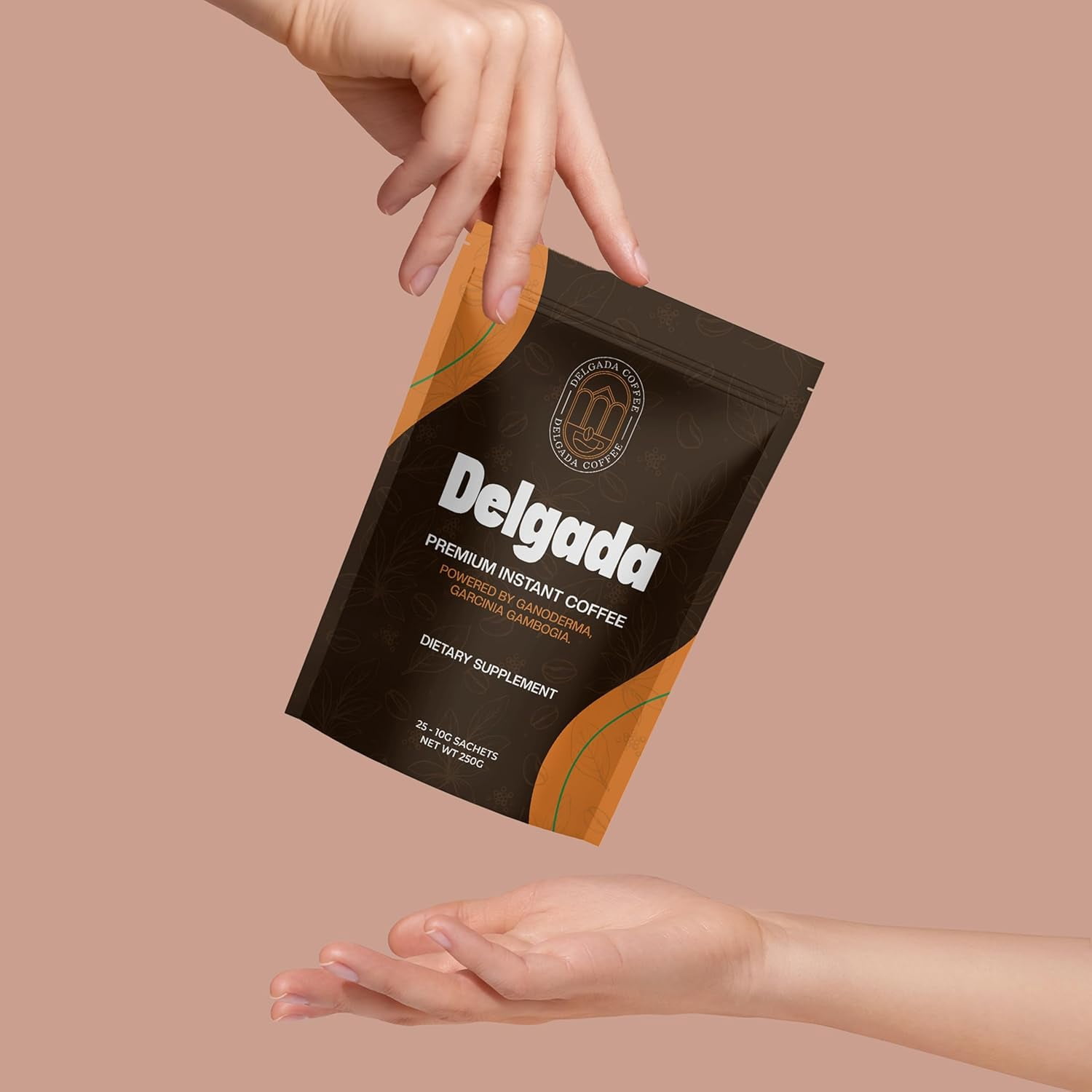 Delgada Instant Coffee - Premium Ganoderma, Rich Bold Taste - Healthy Mushroom Insant Coffee 25 Sachets