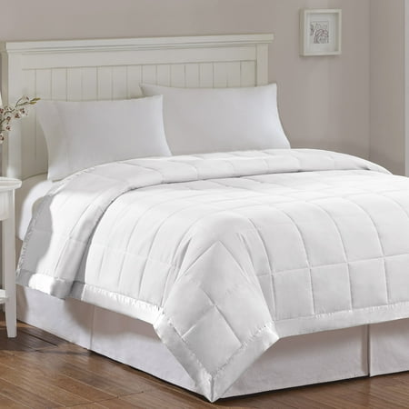 Madison Park Full/Queen Prospect All Season Down Alternative with Satin Trim Bed Blanket White: Hypoallergenic, Microfiber