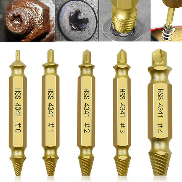 5pcs HSS Titanium Plating Double Side Drill Out Damaged Screw Extractor