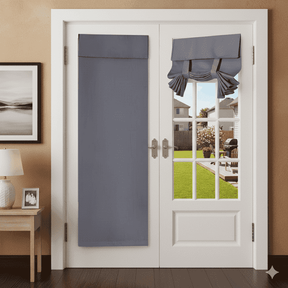 Himonut Blackout French Door Curtain for Door Window, Self-Adhesive No-Drill Privacy Thermal Insulated Tie-Up Panel, 26 x 69 in, Gray, 1 Panel