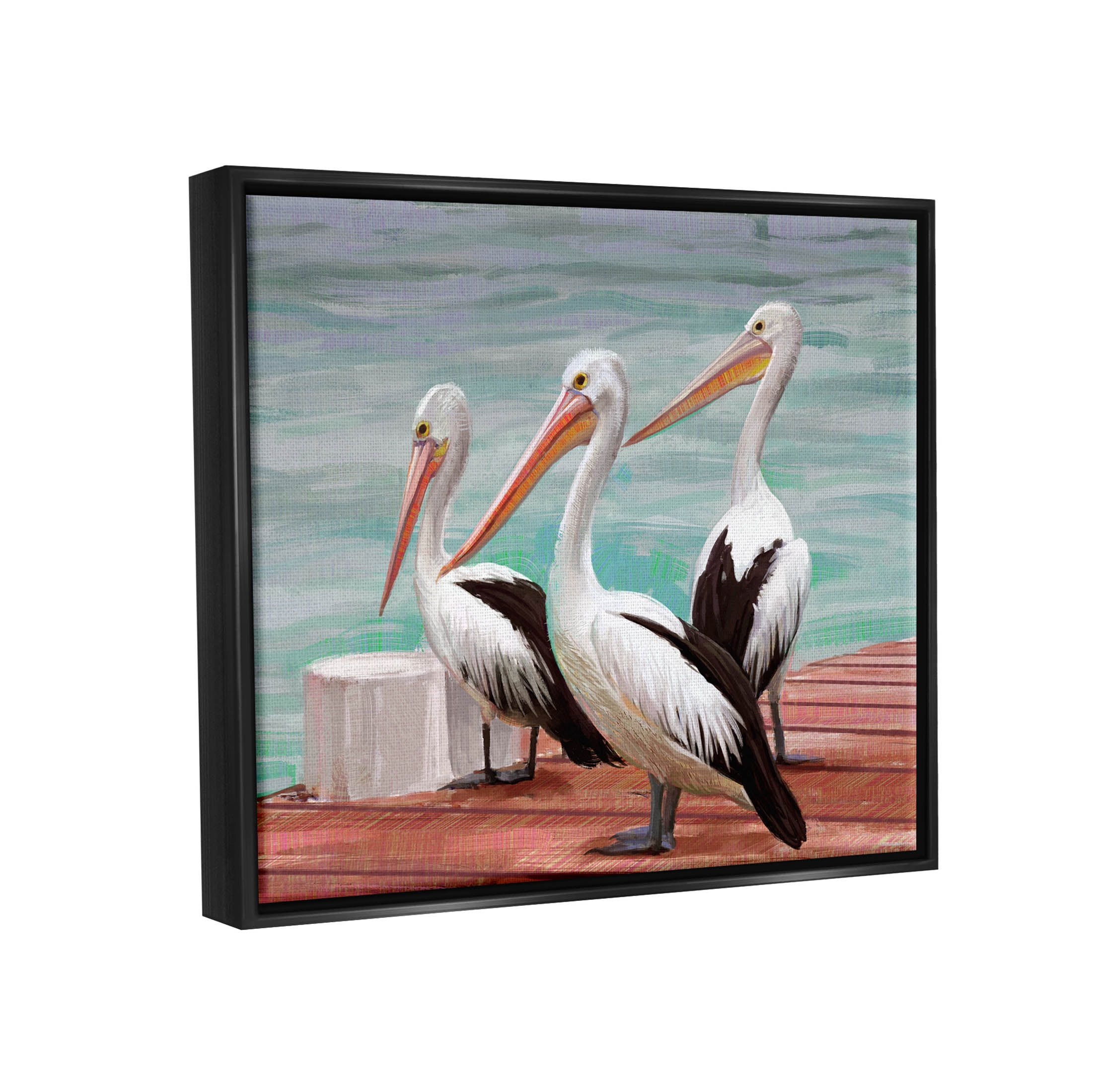 Stupell Industries Pelican Trio Port Dock Graphic Art Jet Black Floating Framed Canvas Print Wall Art, Design by Ziwei Li