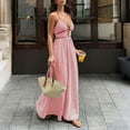 thumbnail image 6 of ClodeEU Women's Deep V Neck Halter Stripe Maxi Dress, Backless Sleeveless Casual Beach Long Dress Pink,Womens Plus S, 6 of 6