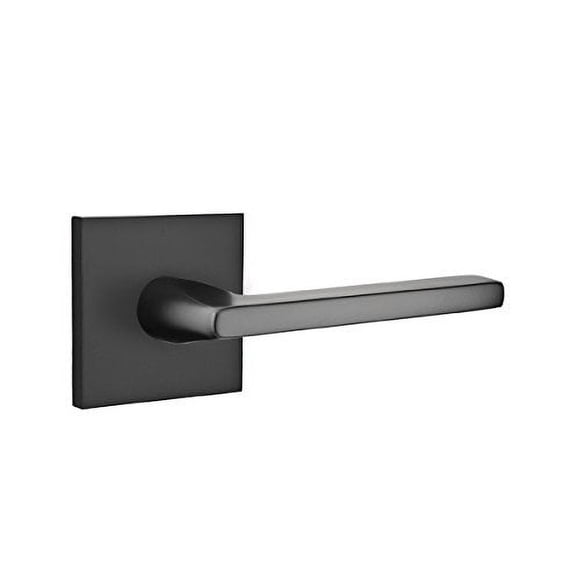 EMTEK Square Rosette Privacy Set with Matching Finish Helios Lever - Choice of Left/Right Handing and 7 Finishes - 5210HLOLHUS19 - Left Handed (LH) - Flat Black (US19)